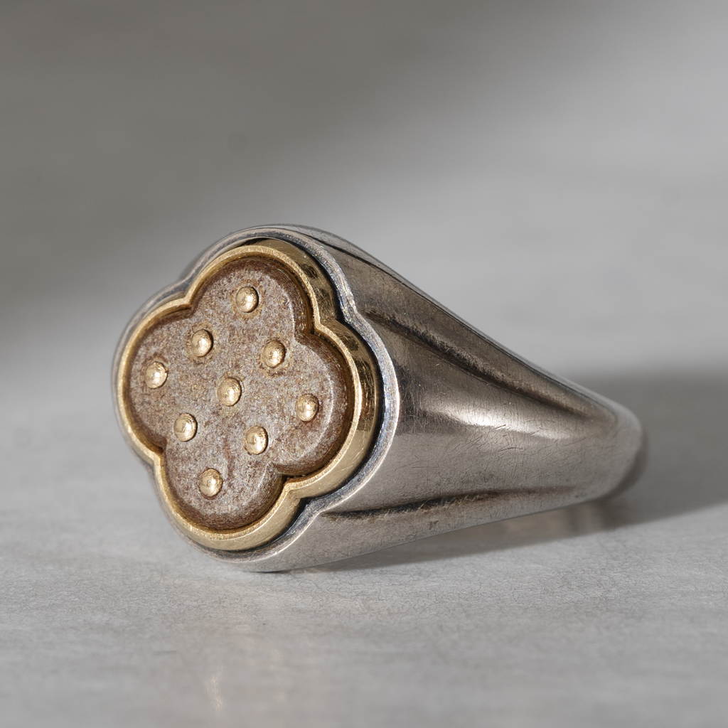 YES / Iron PLATE SIGNET RING_Round cross