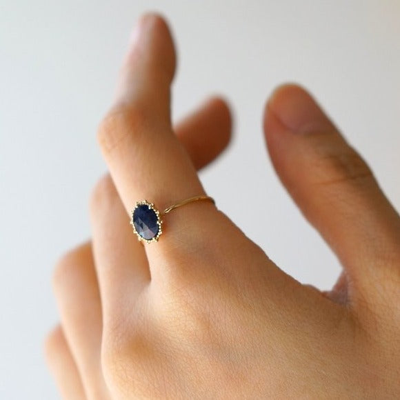 HAVITAS/ Granulation sapphire ring (K14YG) ♯9 – Fuligo / Fuligoshed