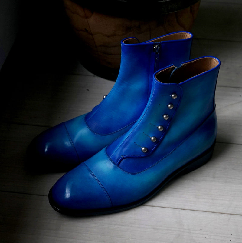 【-10/1正午限定】yojiomi / button boots calf blue＜leather sole＞