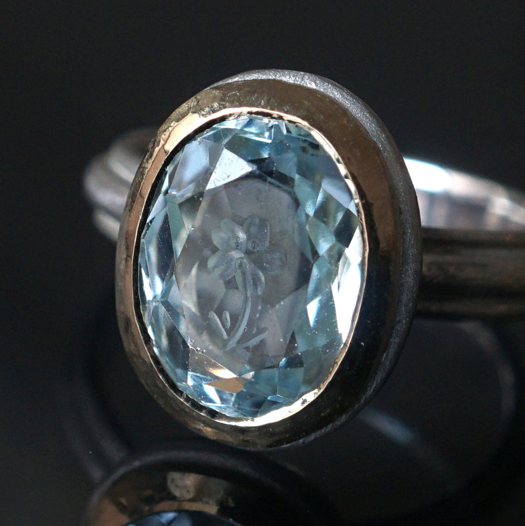 Maison de l'abeille / Intario Ring Aquamarine "Nemophila" SV x K18YG