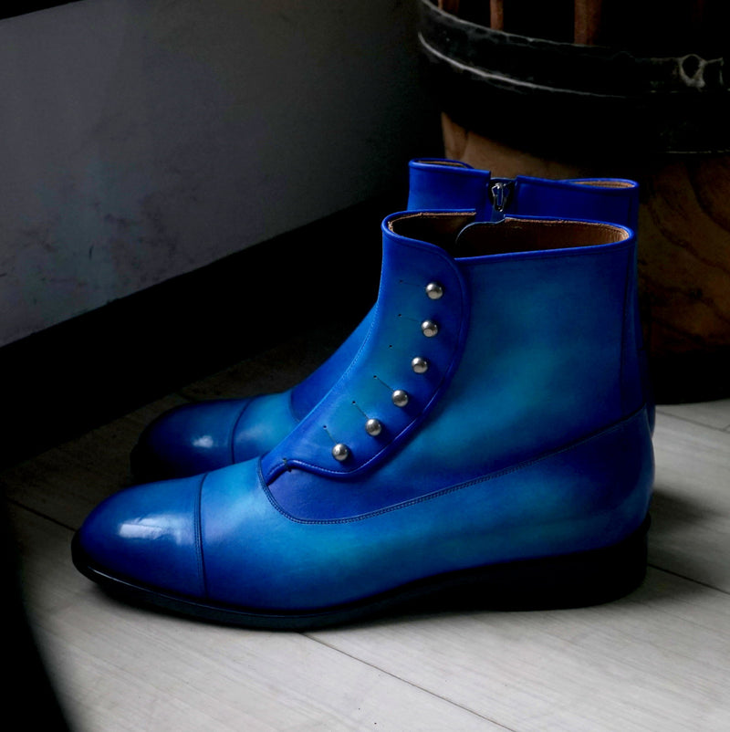 【-10/1正午限定】yojiomi / button boots calf blue＜leather sole＞