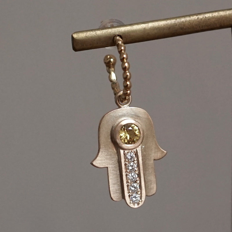 Kagann / K10 Khamsa charm イエローサファイア＆K18 Hoop Pierce