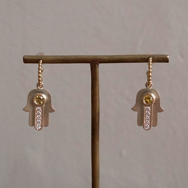 Kagann / K10 Khamsa charm イエローサファイア＆K18 Hoop Pierce
