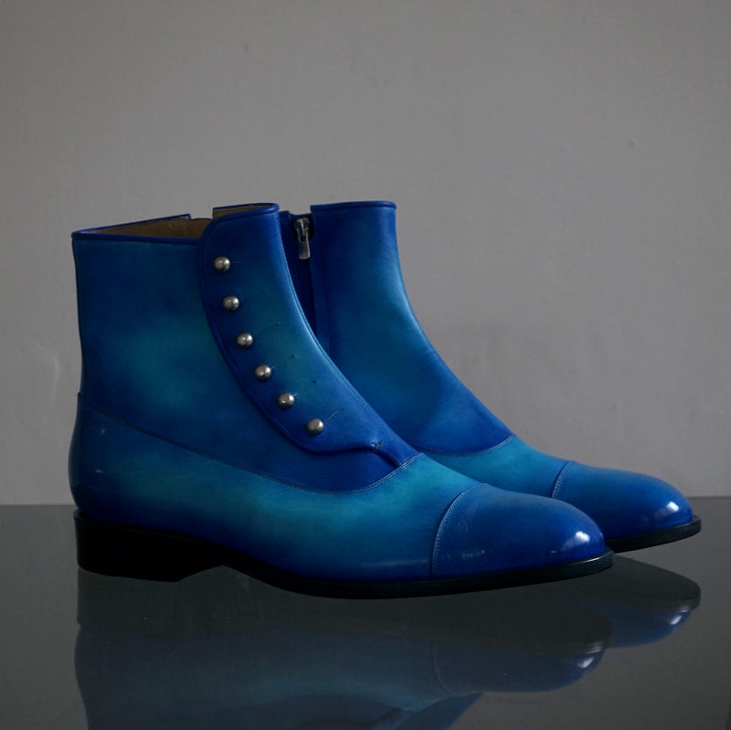 【-10/1正午限定】yojiomi / button boots calf blue＜leather sole＞