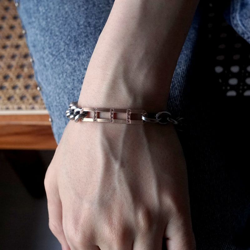 GERMEDEUR / Octagon Chain Bracelet Dia K18PG×K18YG×SV（燻仕上げ）