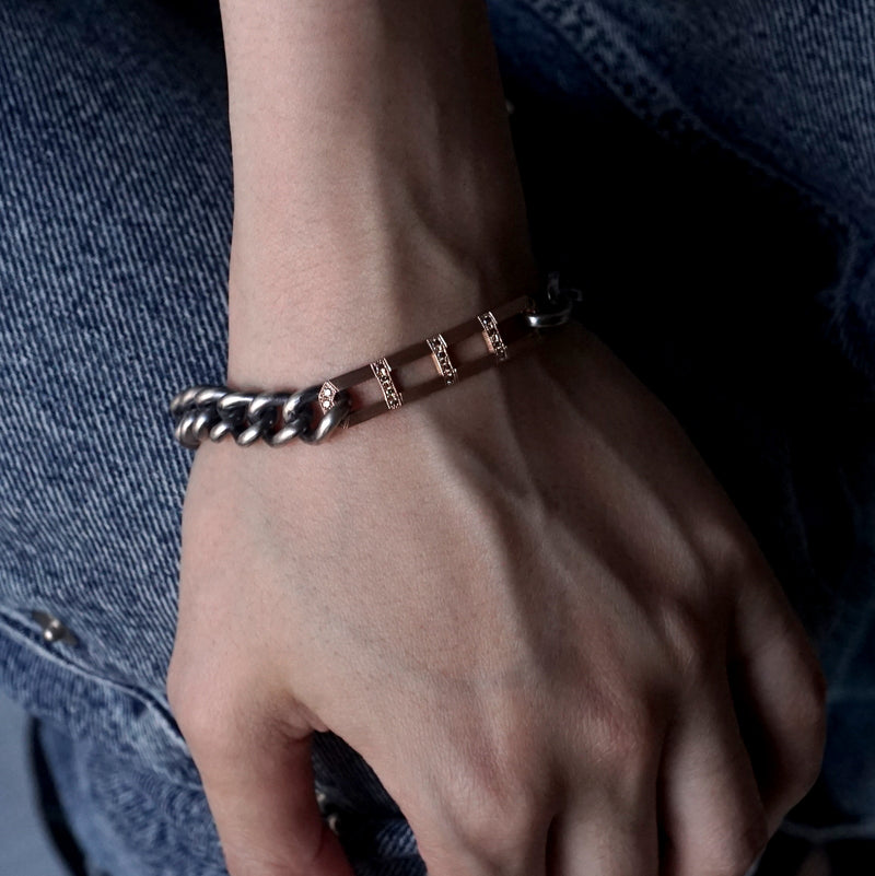 GERMEDEUR / Octagon Chain Bracelet Dia K18PG×K18YG×SV（燻仕上げ）