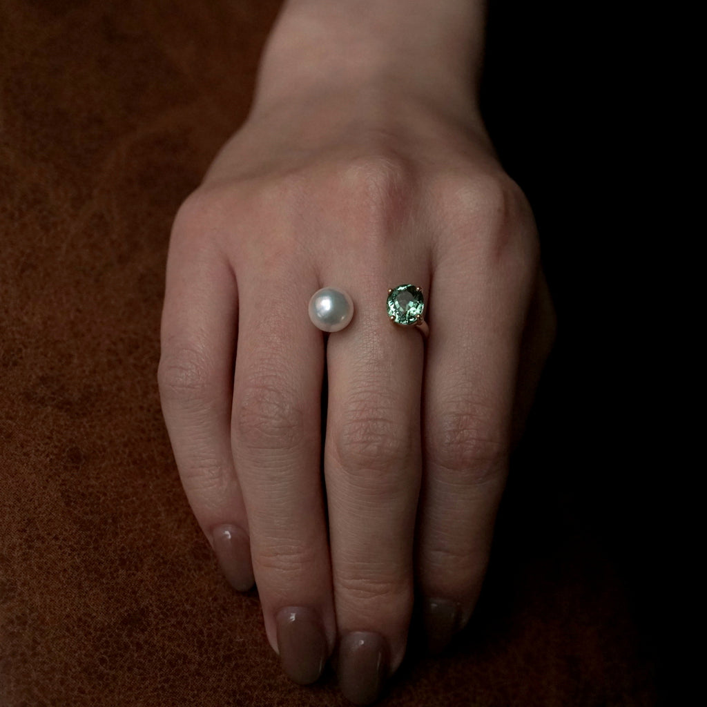 Kagann jewelry (カガンジュエリー) / Evil eye pearl open ring トルマリン