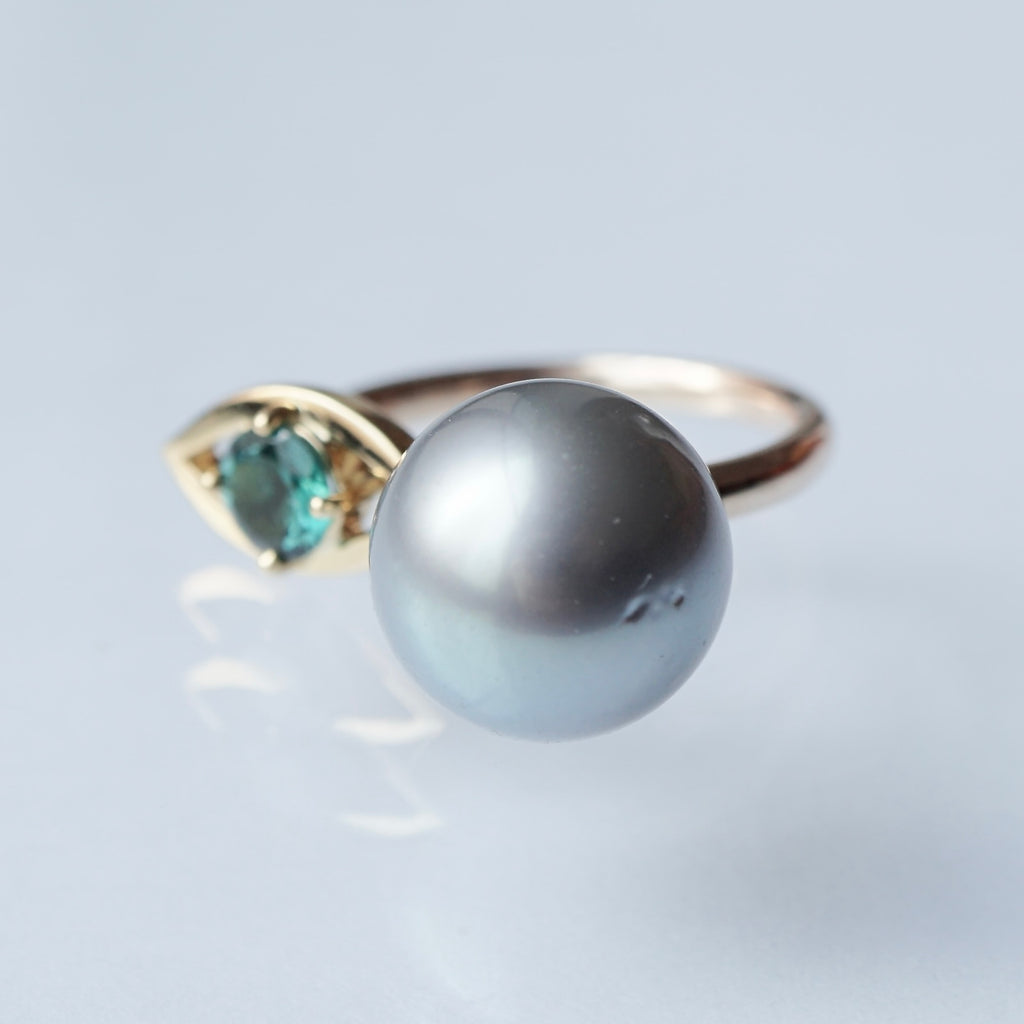 Kagann jewelry  / Evil eye pearl open ring トルマリン