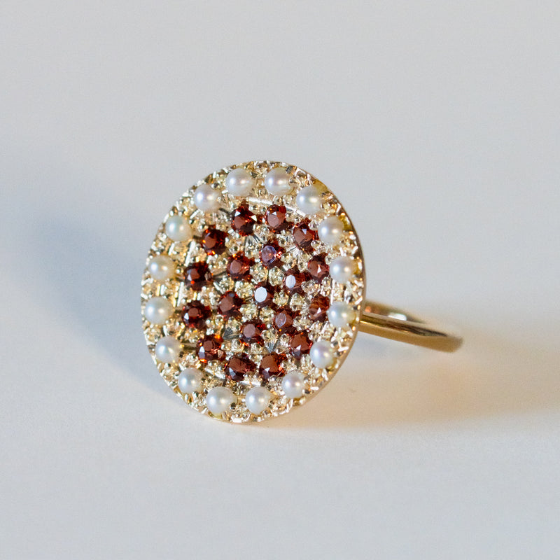 St.amour jewellery round colors ring <pearl & garnet>  K10YG