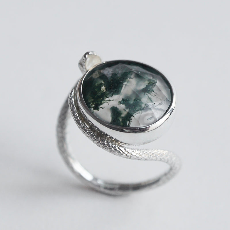 ELCAMI / ＜Limited＞ moss agate snake Ring #14 (ERC-12)