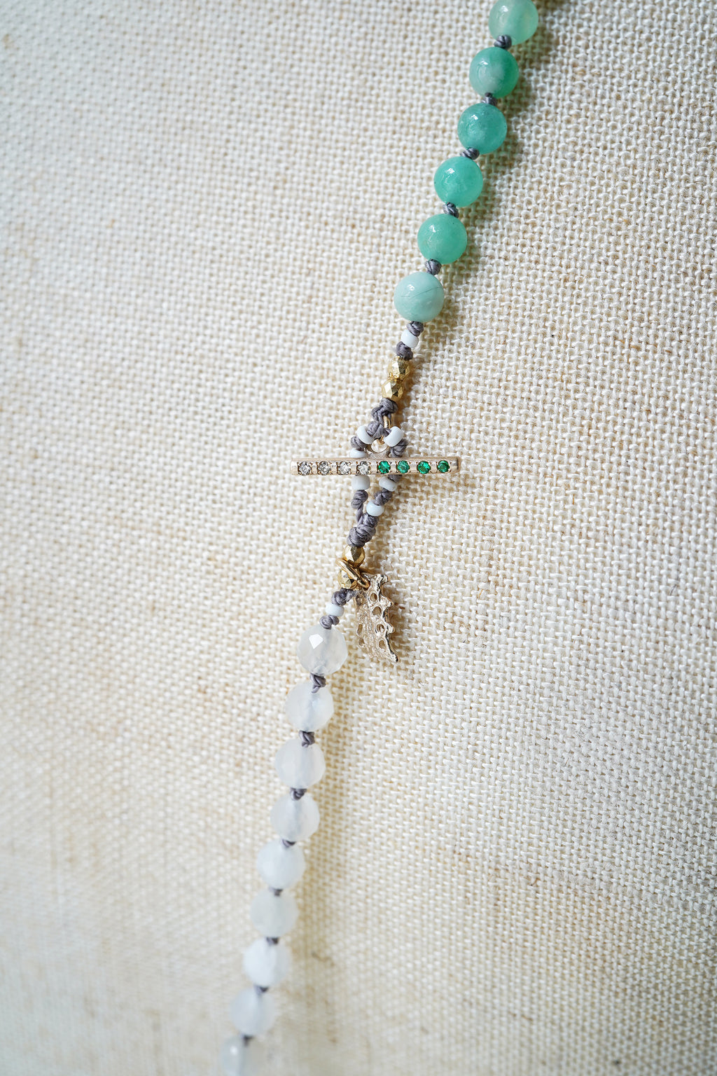 【-10/19限定】Curva ｙ Ruri JEWELRY/ [flores]  Aquamarine, Emerald, moonstone  / Brown dia, Emerald