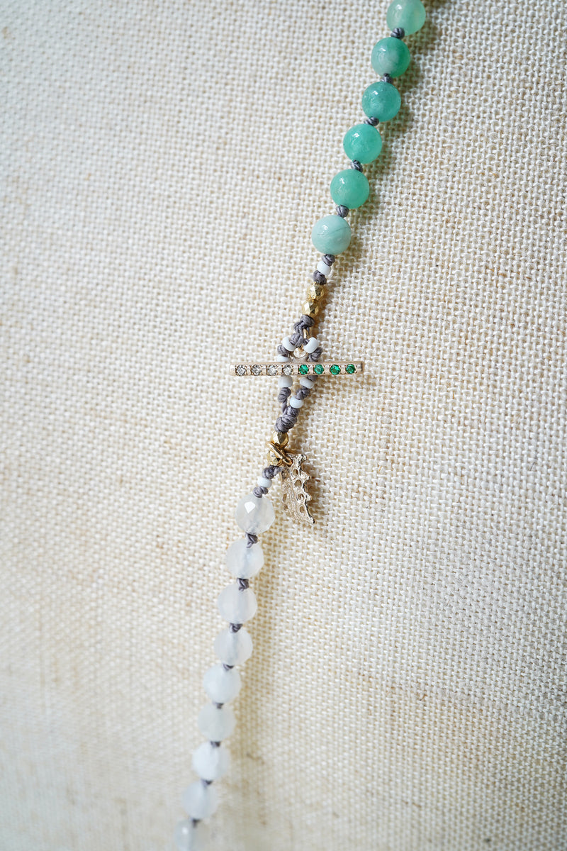 【-10/19限定】Curva ｙ Ruri JEWELRY/ [flores]  Aquamarine, Emerald, moonstone  / Brown dia, Emerald