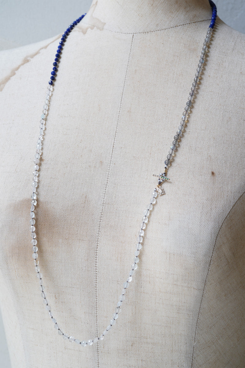 【-10/19限定】Curva ｙ Ruri JEWELRY/ [flores] Lapis lazuli, White topaz, Labradorite  / Brown dia, Emerald