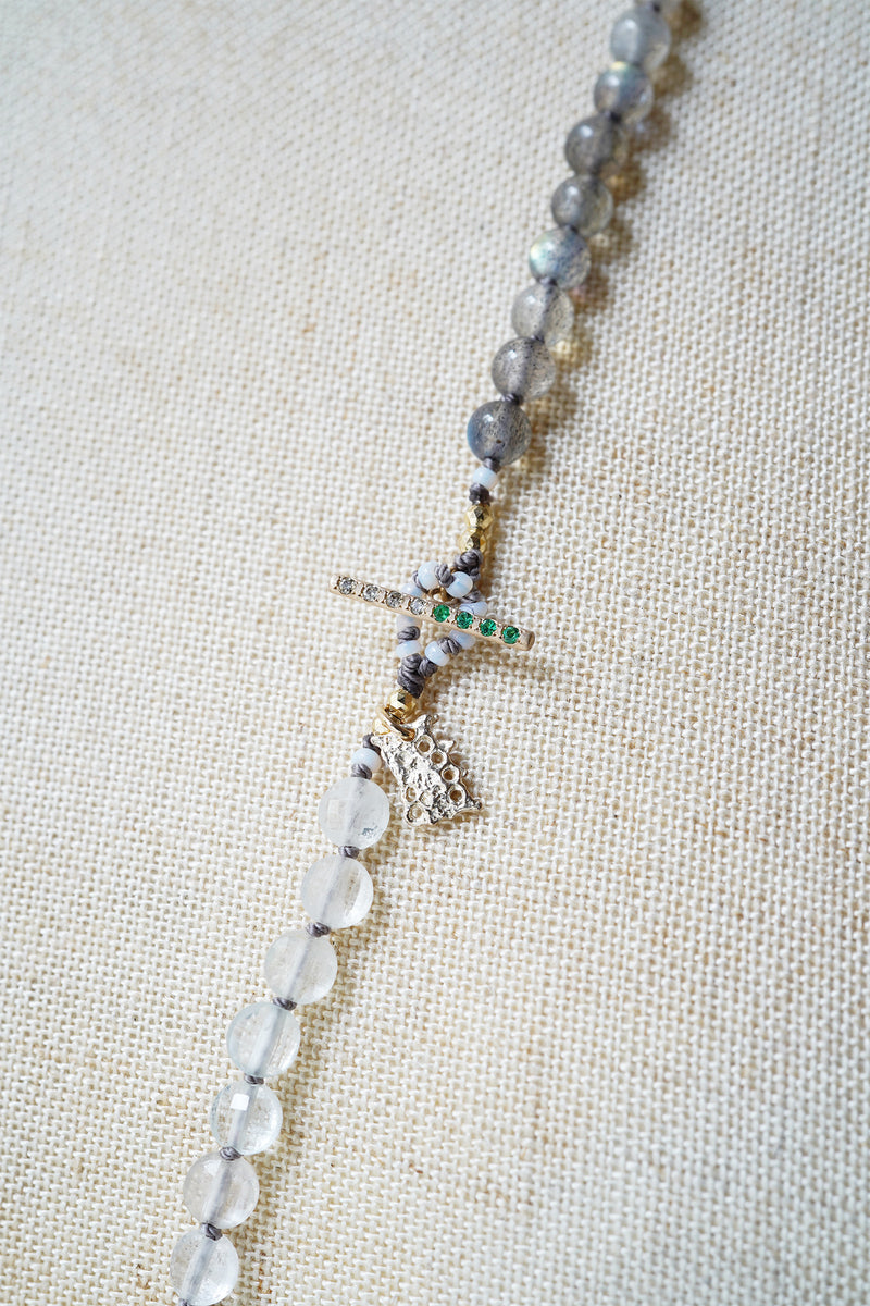 【-10/19限定】Curva ｙ Ruri JEWELRY/ [flores] Lapis lazuli, White topaz, Labradorite  / Brown dia, Emerald
