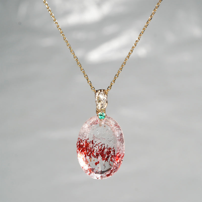 【-10/19限定】Curva ｙ Ruri JEWELRY/ [merletto]  Strawberry quartz / Emerald