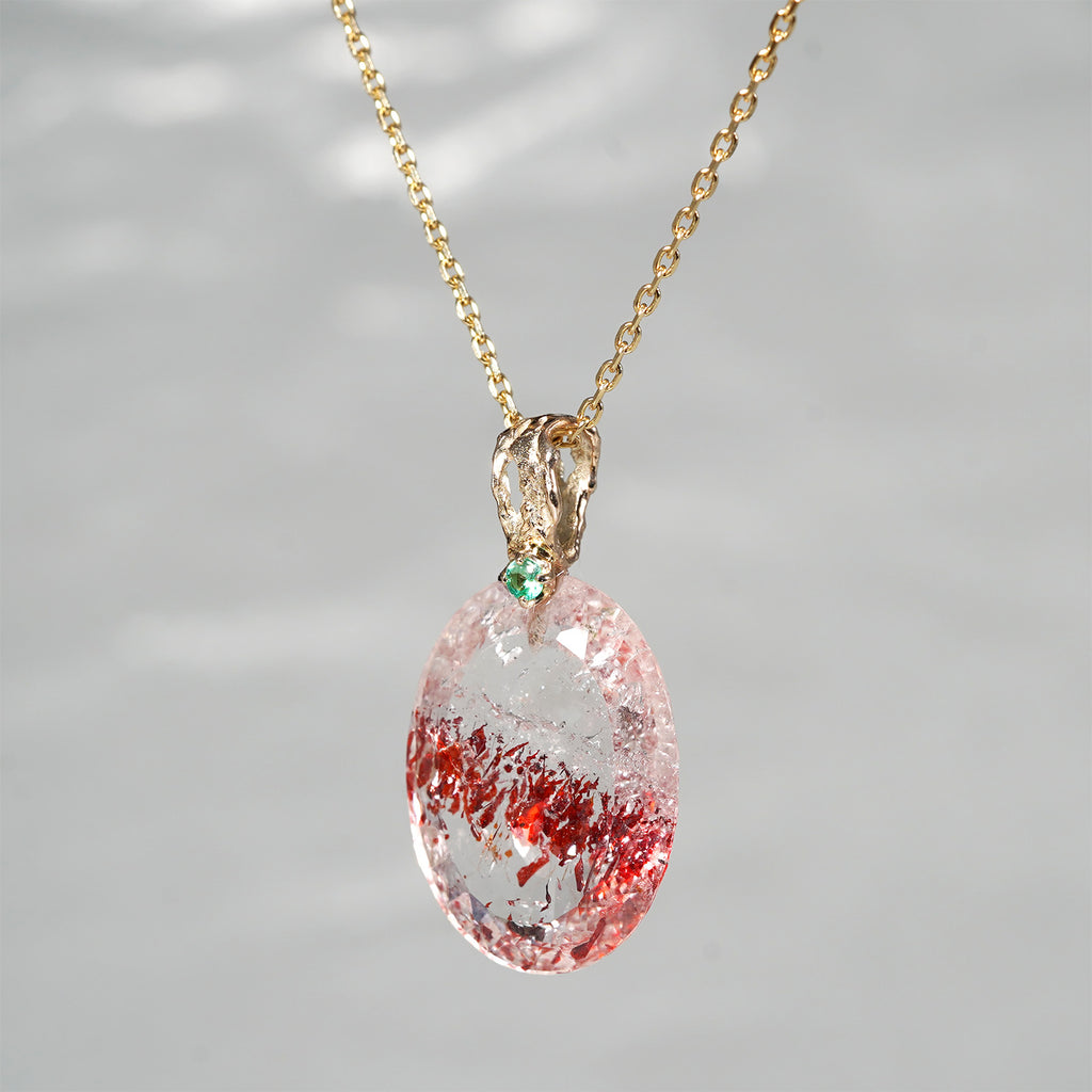 【-10/19限定】Curva ｙ Ruri JEWELRY/ [merletto]  Strawberry quartz / Emerald