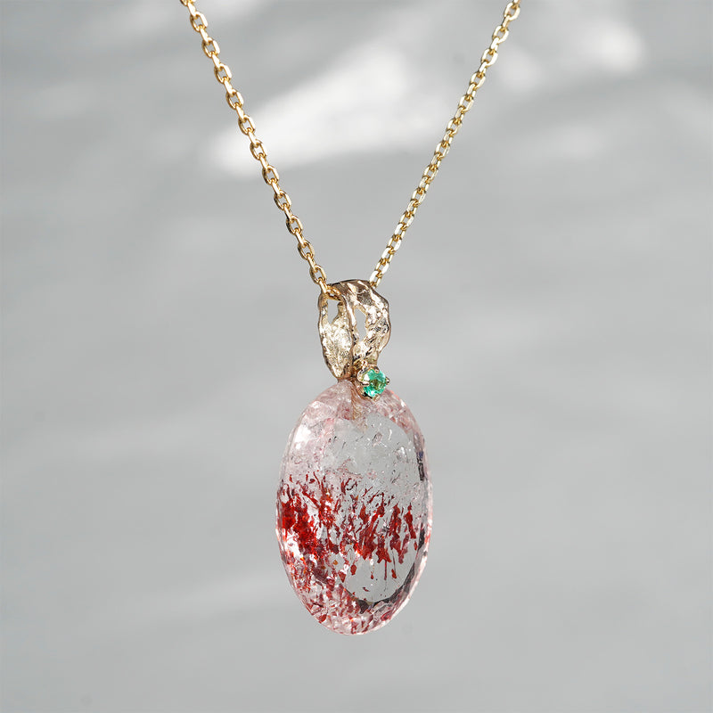 【-10/19限定】Curva ｙ Ruri JEWELRY/ [merletto]  Strawberry quartz / Emerald