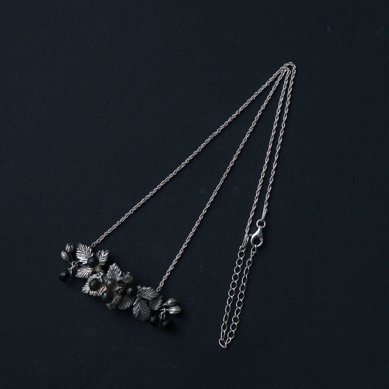 COCOON / Wooden Necklace Silver × Smokey Quartz