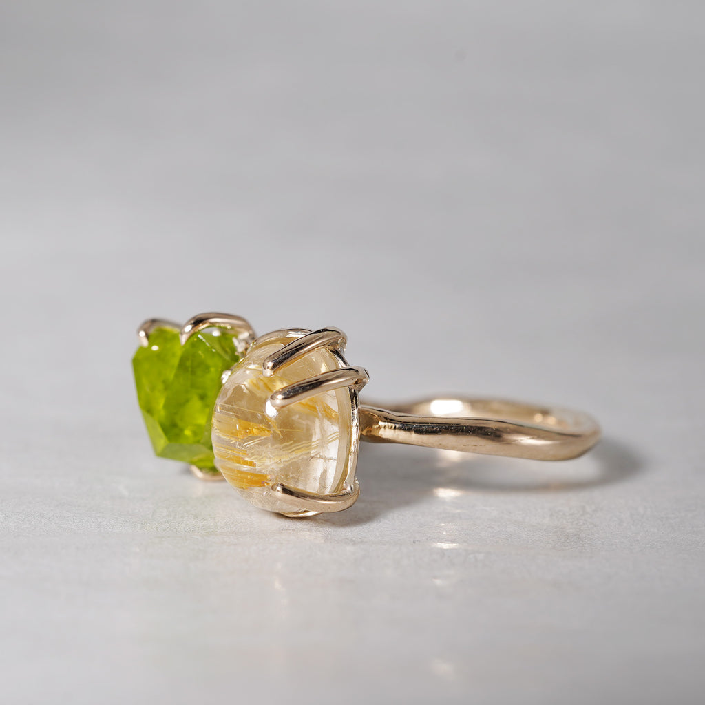 【-1/26限定】boron / Rutile in Quartz, Peridot  K10 Ring 24R-18