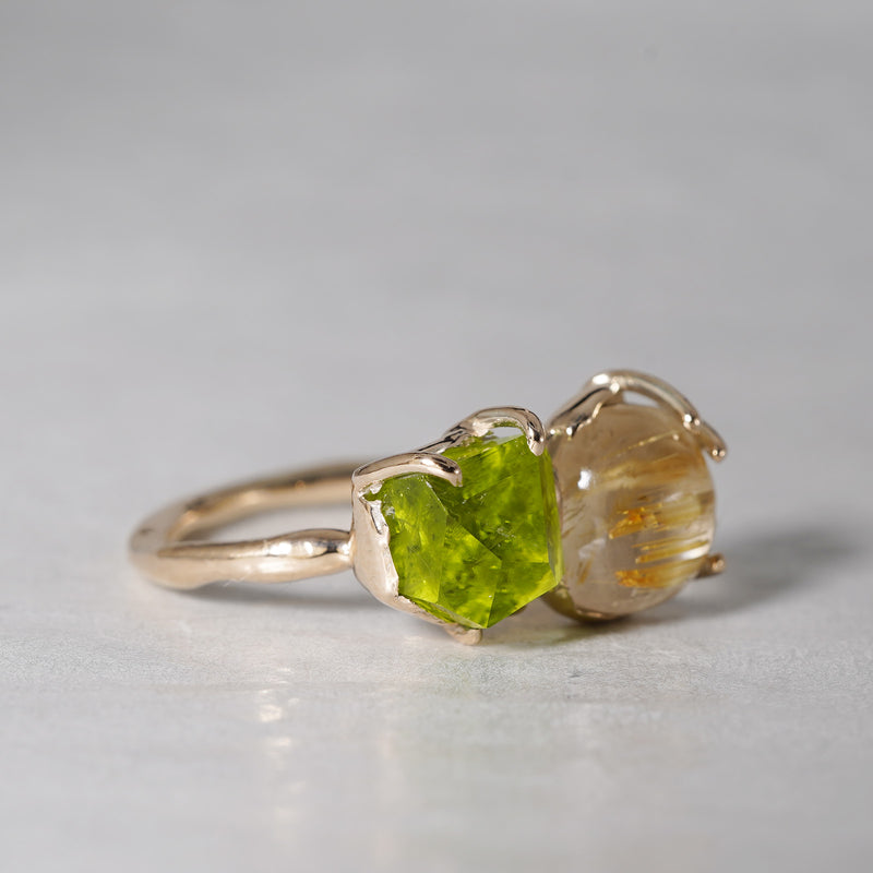 【-1/26限定】boron / Rutile in Quartz, Peridot  K10 Ring 24R-18