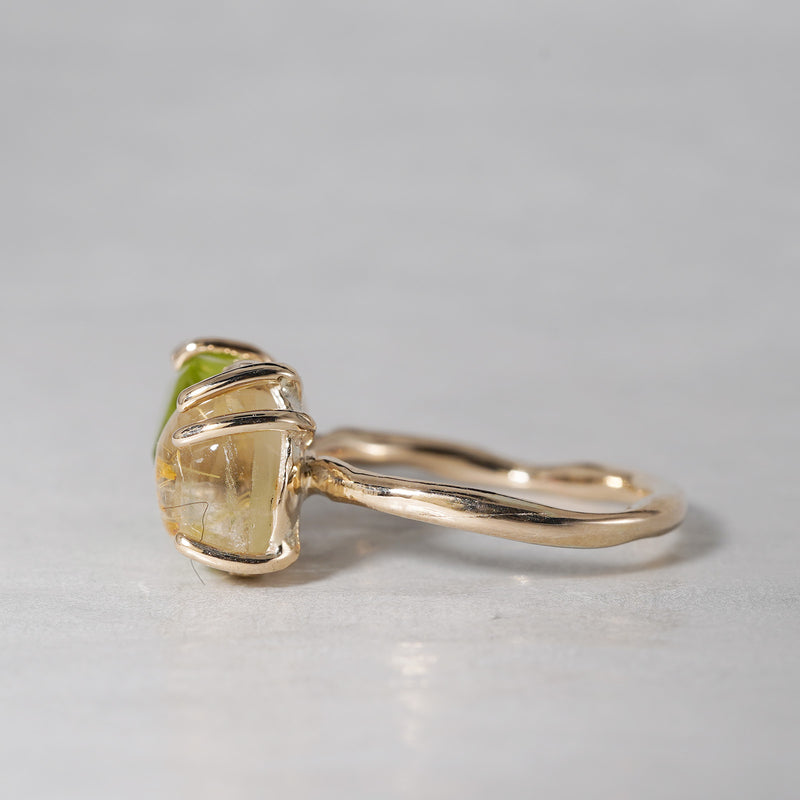 【-1/26限定】boron / Rutile in Quartz, Peridot  K10 Ring 24R-18