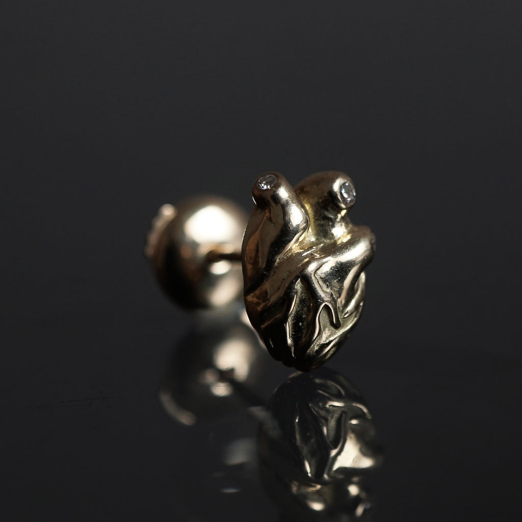 IN OUT DESIGN / Heart 3 Dia Pierced Earring K18YG