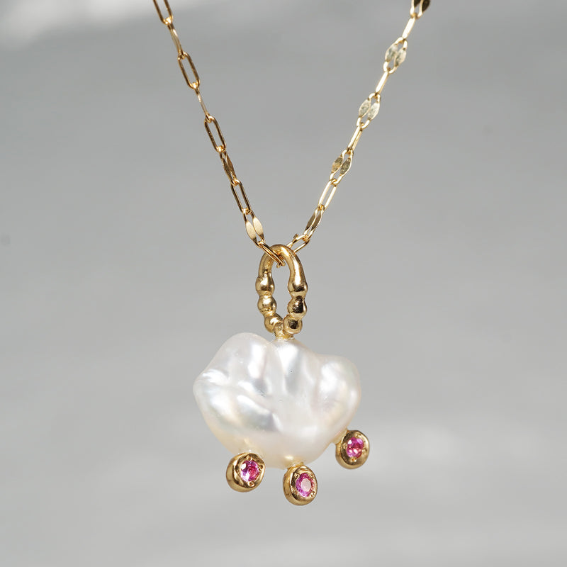 【-3/16限定】MINIMUMNUTS/ Pendant top White South Sea x Pink Sapphire MN-chdec007_K18