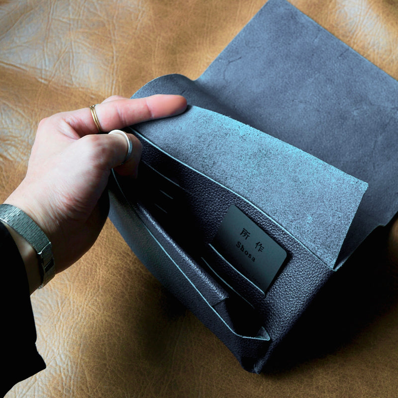 [Limited period]shosa / Long wallet black leather x indigo dyeing