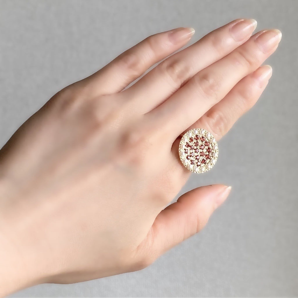 St.amour jewellery round colors ring <pearl & garnet>  K10YG